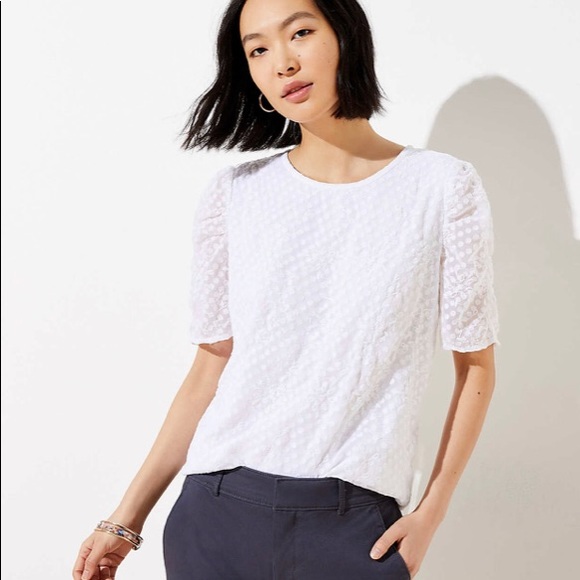 LOFT Tops - LOFT‎ Women's NWT Petite Clip Dot Puff Sleeve Top